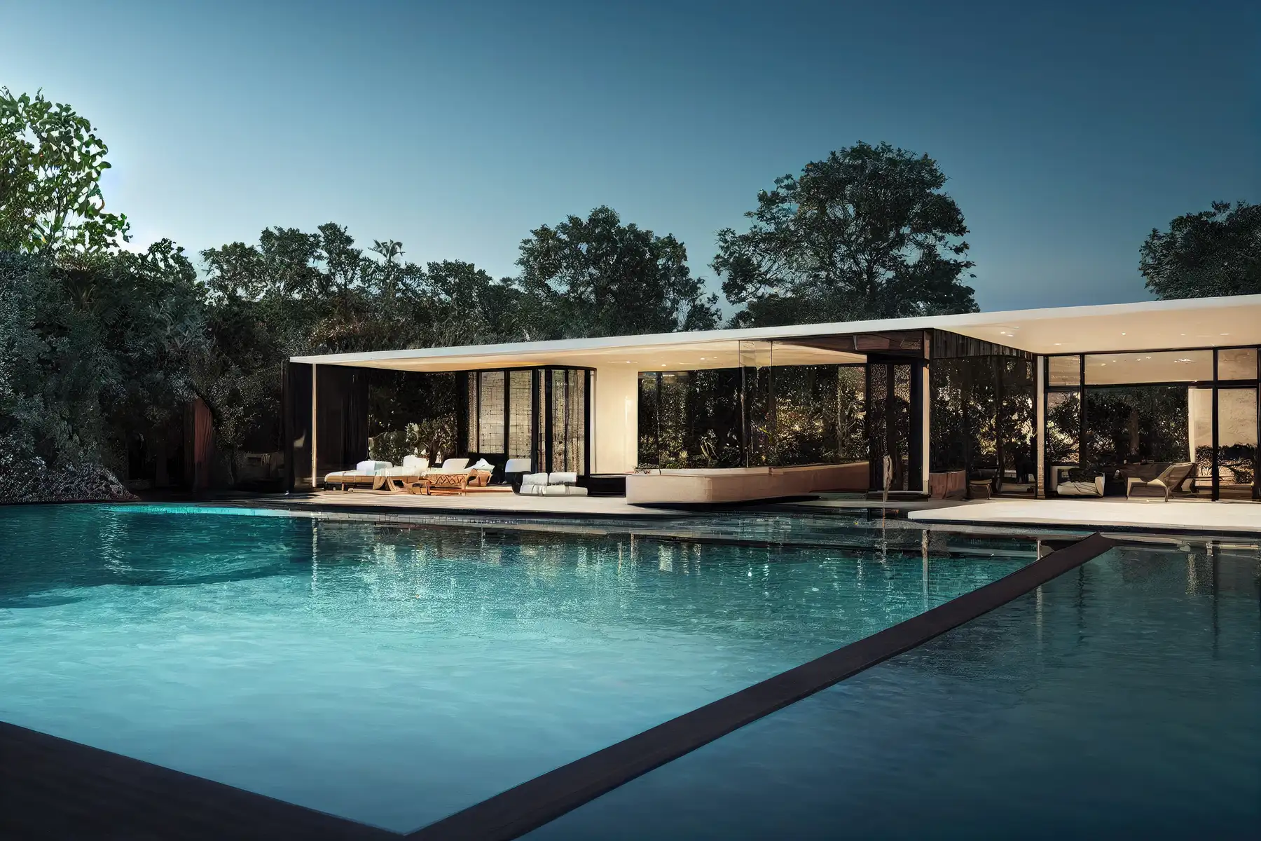 maison luxueuse et moderne au bord de la piscine